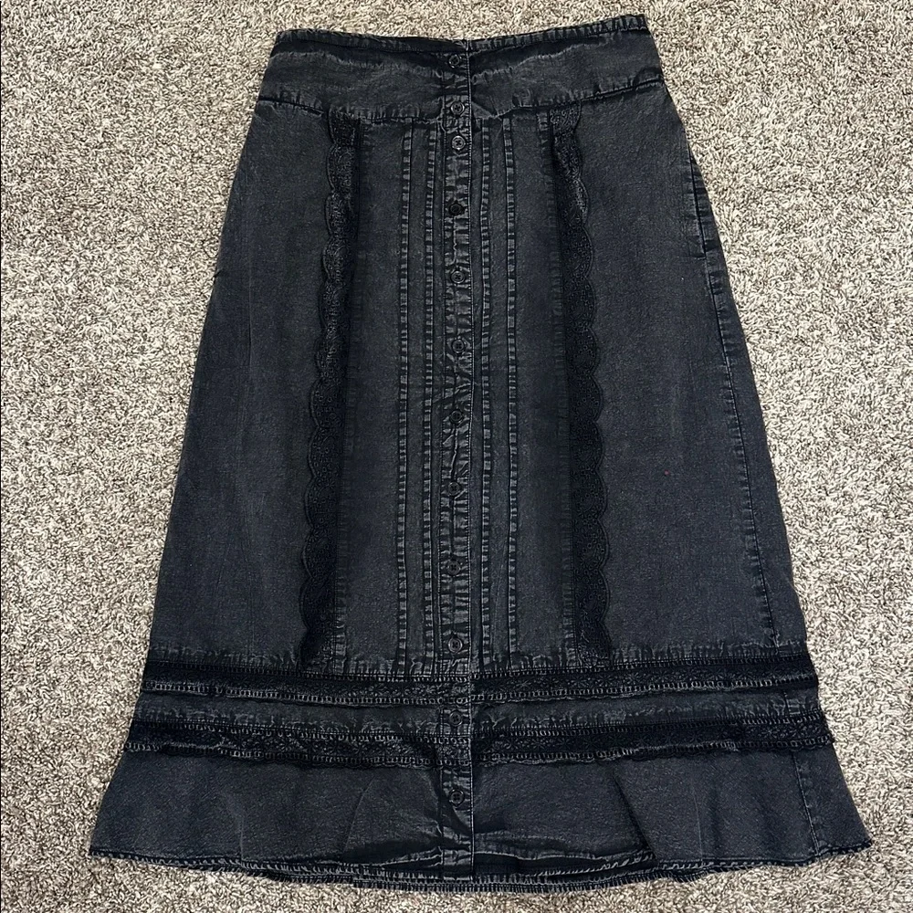FREE PEOPLE Whitney Washed Black Lace-Trimmed Western Prairie Midi Skirt